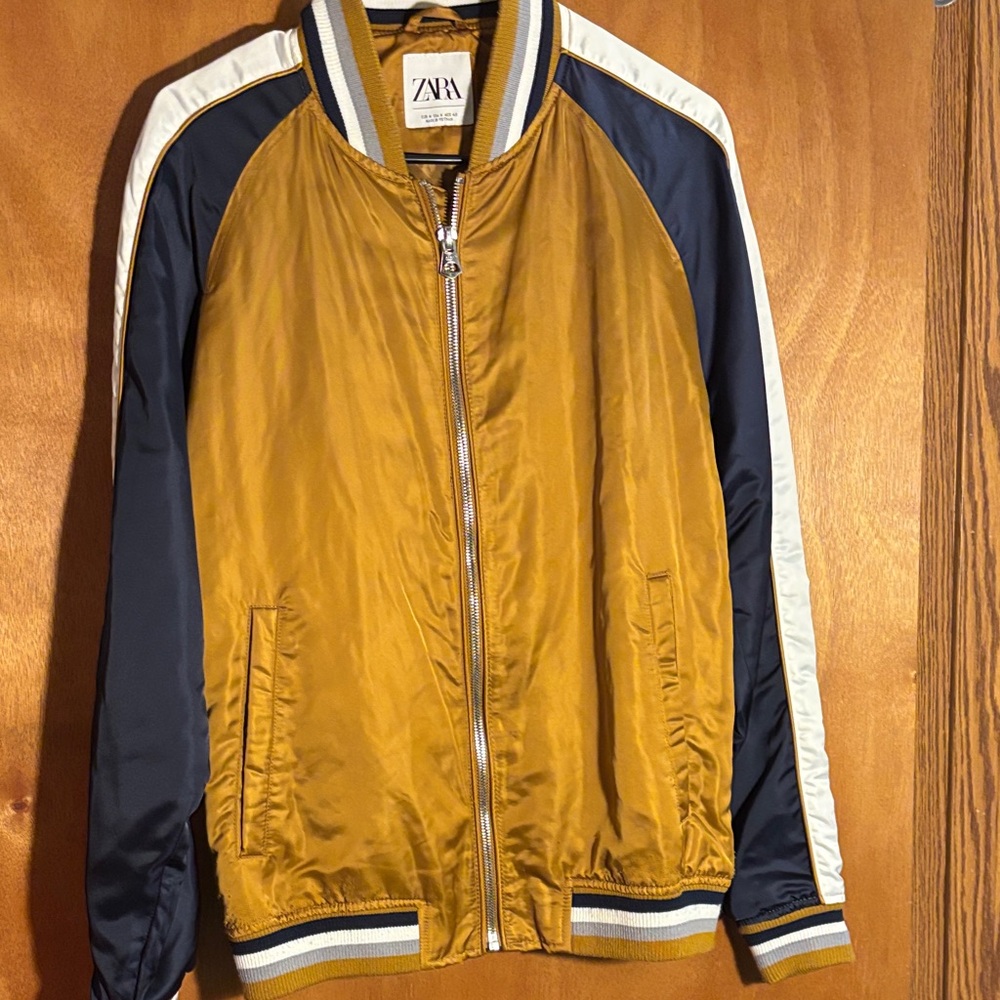 Zara Men's Mustard and Navy Bomber Jacket